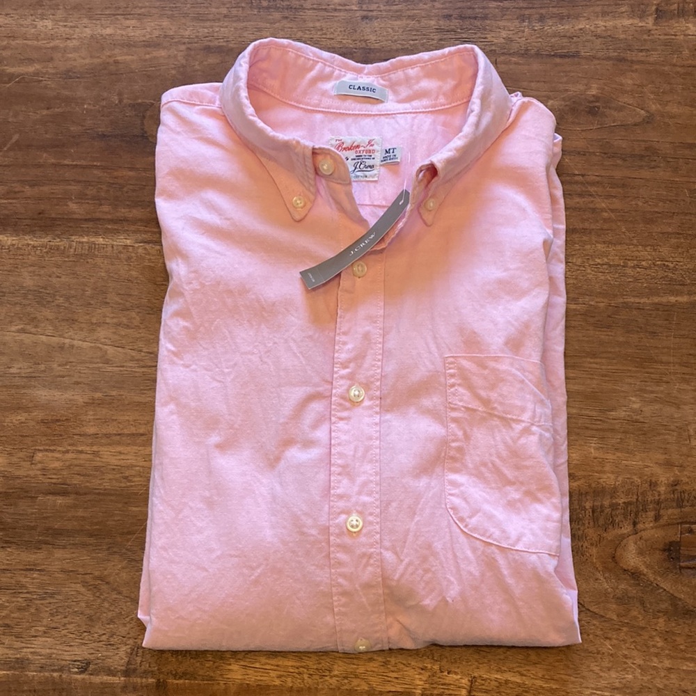 NWT J Crew Broken In Organic Cotton Oxford, Pink, Medium Tall